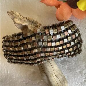 Silver Gold and Copper Tone Stretch Bracelet 3 inch